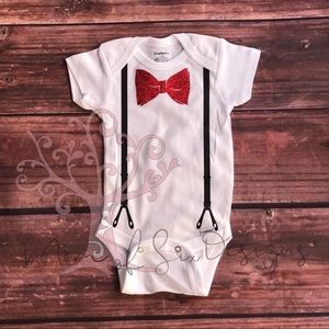 0-3 months Boys Suspenders and Bow Tie Onesie
